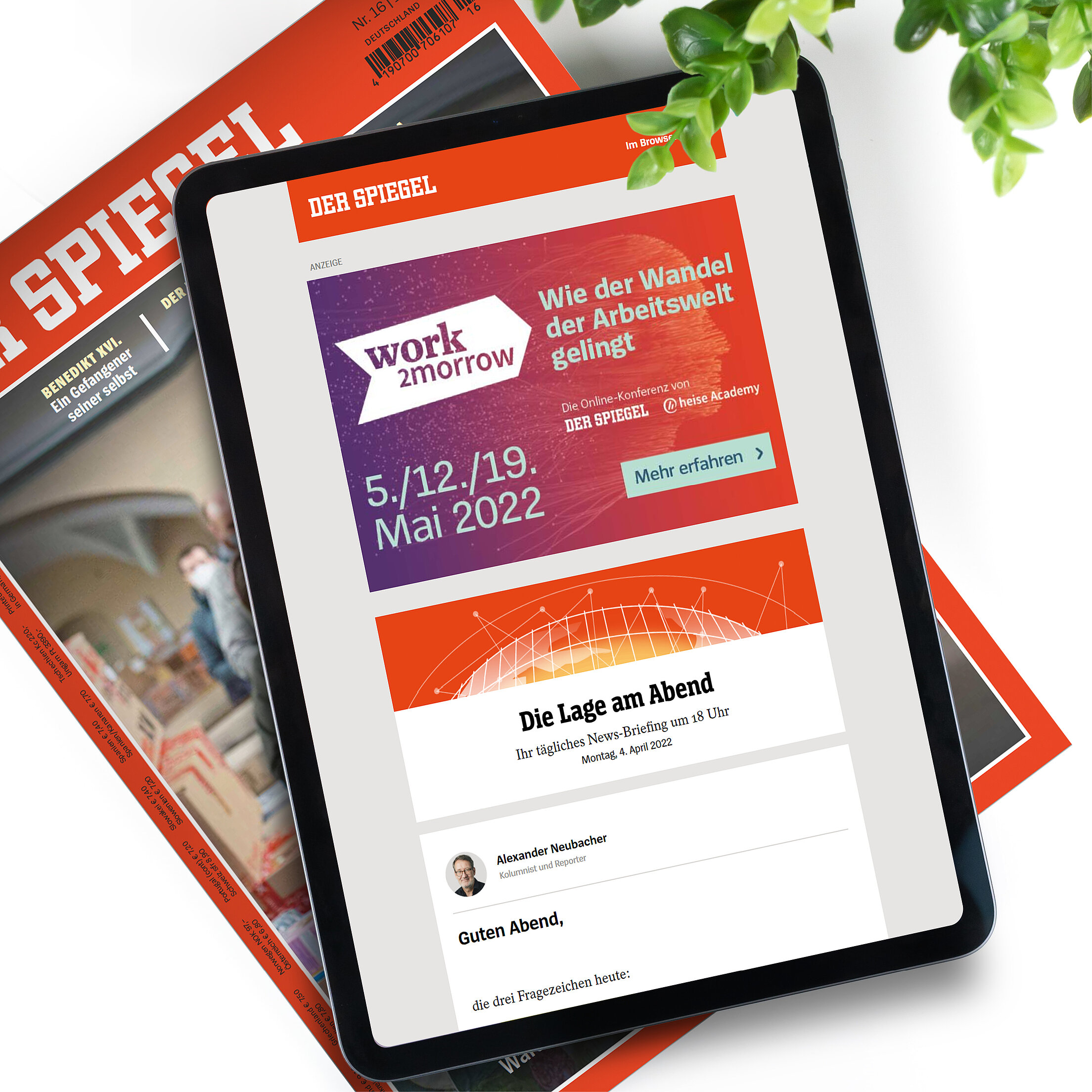 Fotorealistische Abbildung: Platzierung von Newsletter Ads in der Tablettansicht