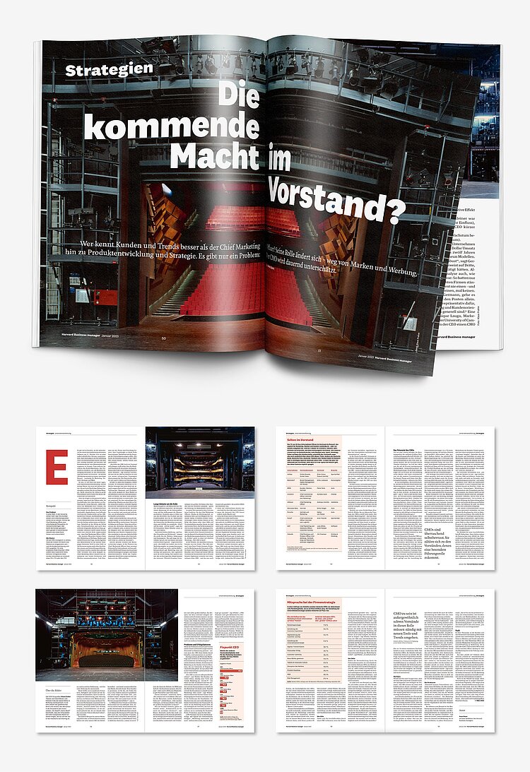 Grafikmontage und Seitenansicht cmo Leadership-Reihe im Harvard Business manager (Nr. 02/2023)